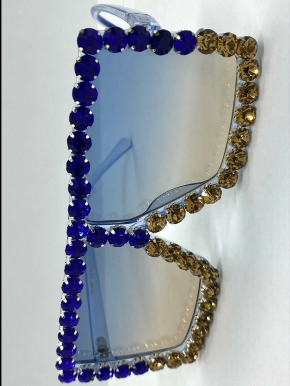 Unisex Blue Crystal-Trim Oversized Square Sunglasses - Picture 3 of 7